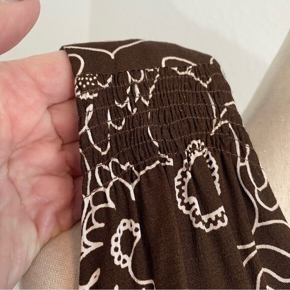 Vintage Sheri Martin Midi Floral Brown White V Neck Criss Cross Size 10 - Picture 6 of 11